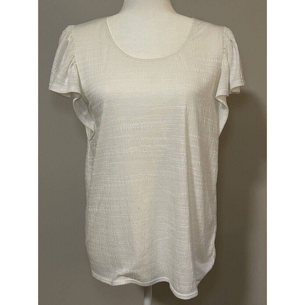 MAX STUDIO Ruffle Sleeve Scoop Neck Textured Cream Top Medium